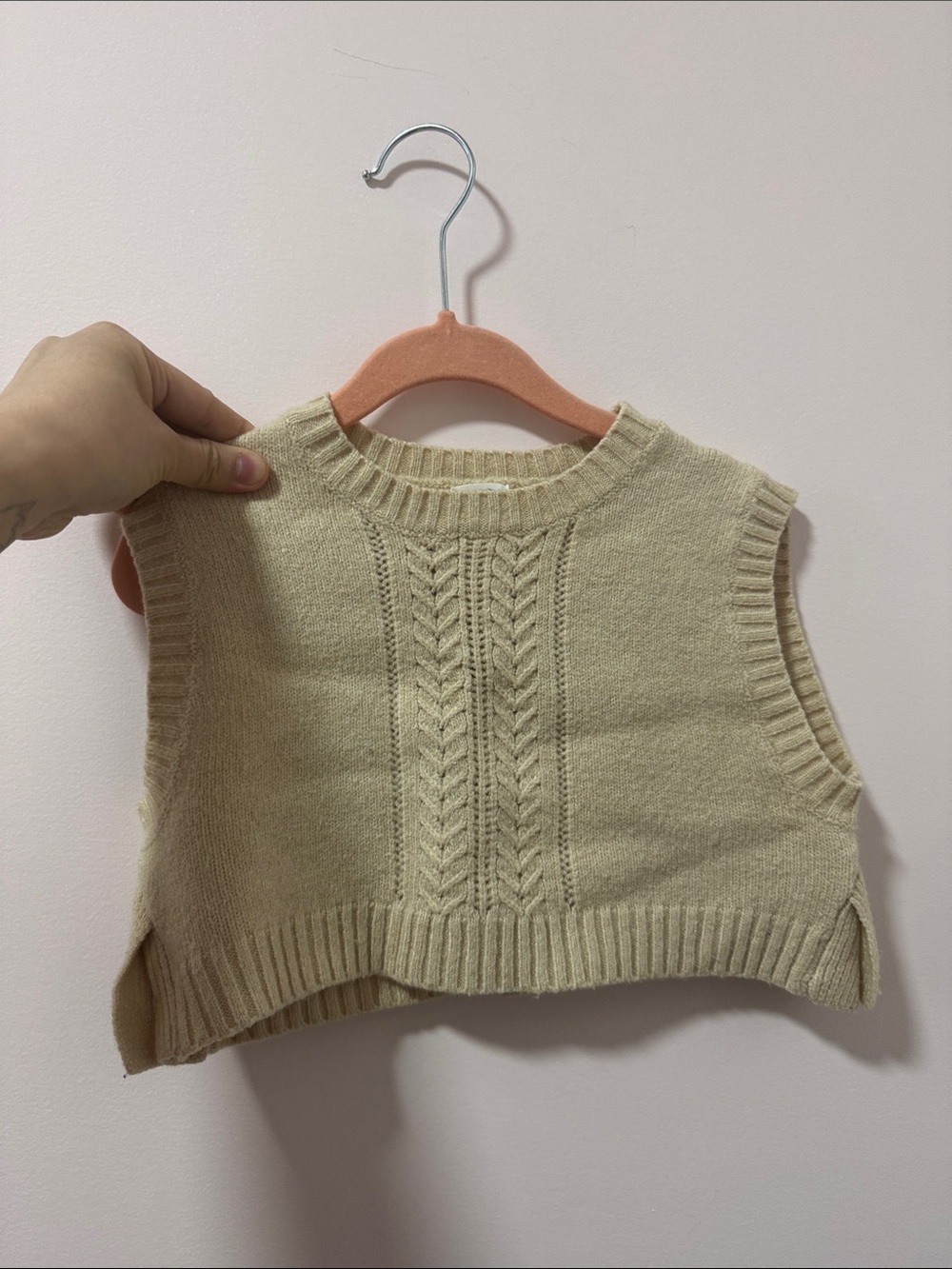 Kids Cable Knit Sleeveless Sweater Vest - Beige